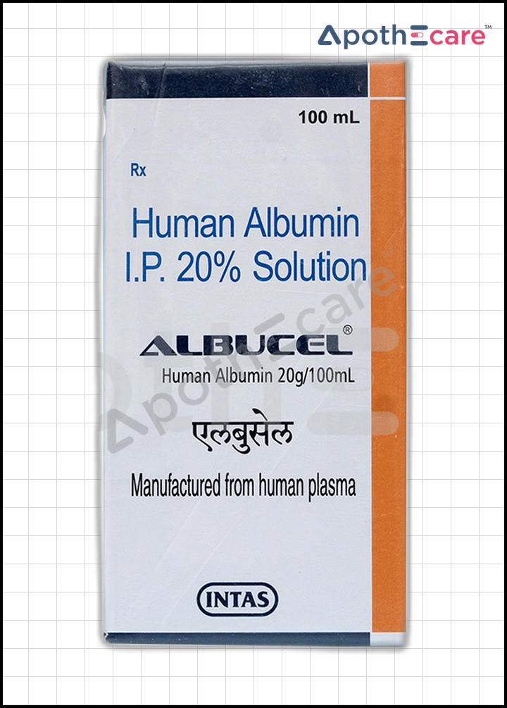 Albucel 20%/100ml vial, used to treat blood volume loss