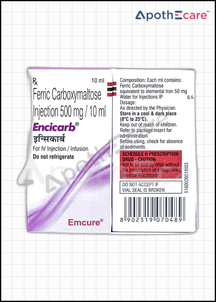 Encicarb 500mg/10ml Injection, a medication for anemia treatment.