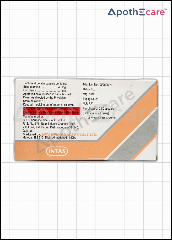 Enzamide 40mg strip, a medication for treating prostate cancer.