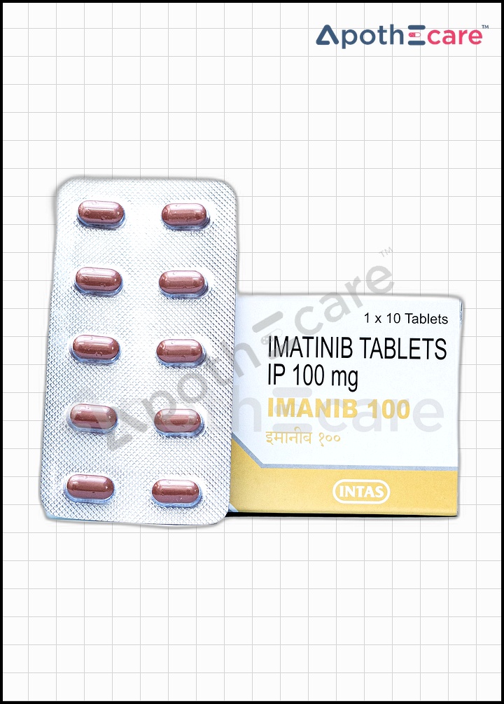 Imanib 100mg Tablet pack of 10, used for treating certain cancers.