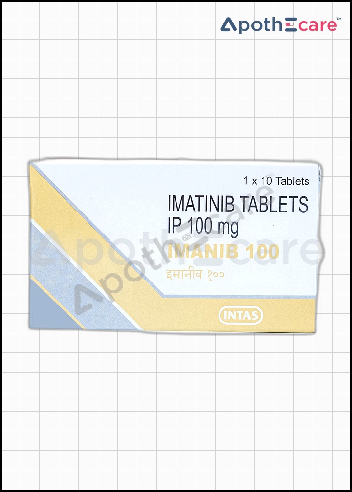 Imanib 100mg Tablet pack of 10, used for treating certain cancers.