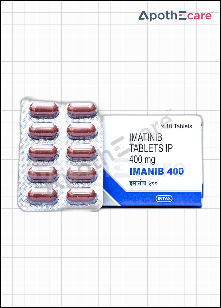 Imanib 400mg Tablet pack of 10, used for treating certain cancers.