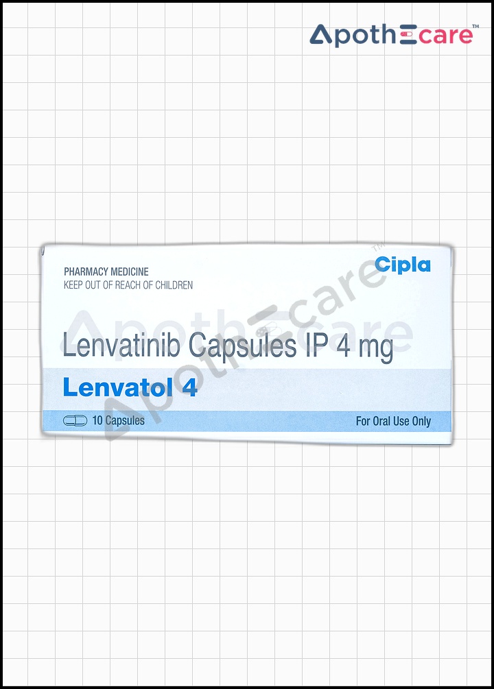 Lenvatol 4mg Capsule pack of 10, used for cancer treatment.