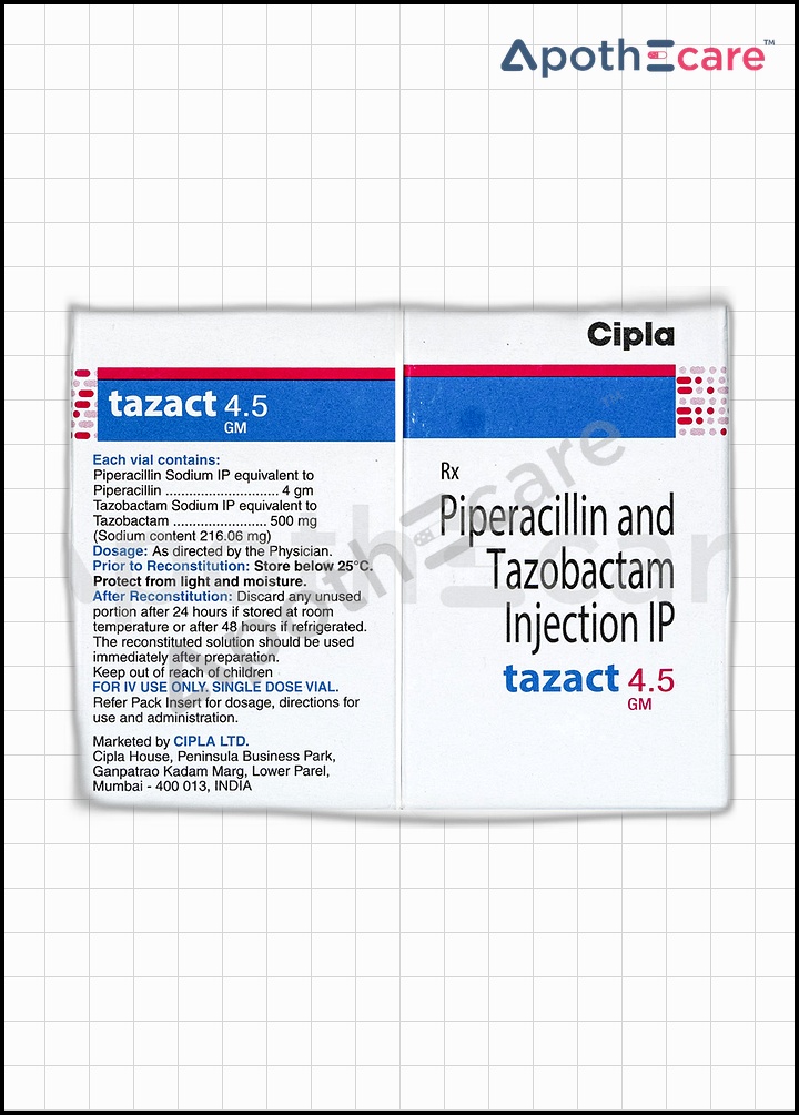 Tazact 4.5gm Injection, a medication for the treatment of bacterial infections.