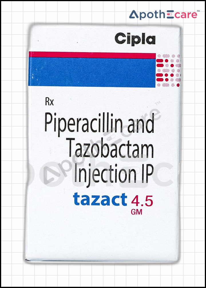 Tazact 4.5gm Injection, a medication for the treatment of bacterial infections.