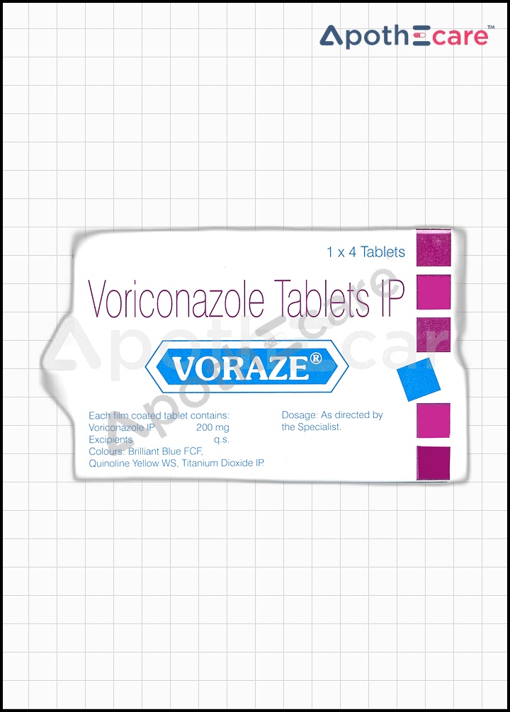 Voraze 200mg tablet pack of 4, used for fungal infections.