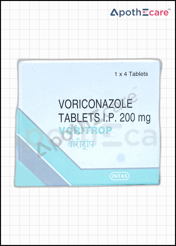 Voritrop 200mg tablet pack of 4, used in the treatment of fungal infections.