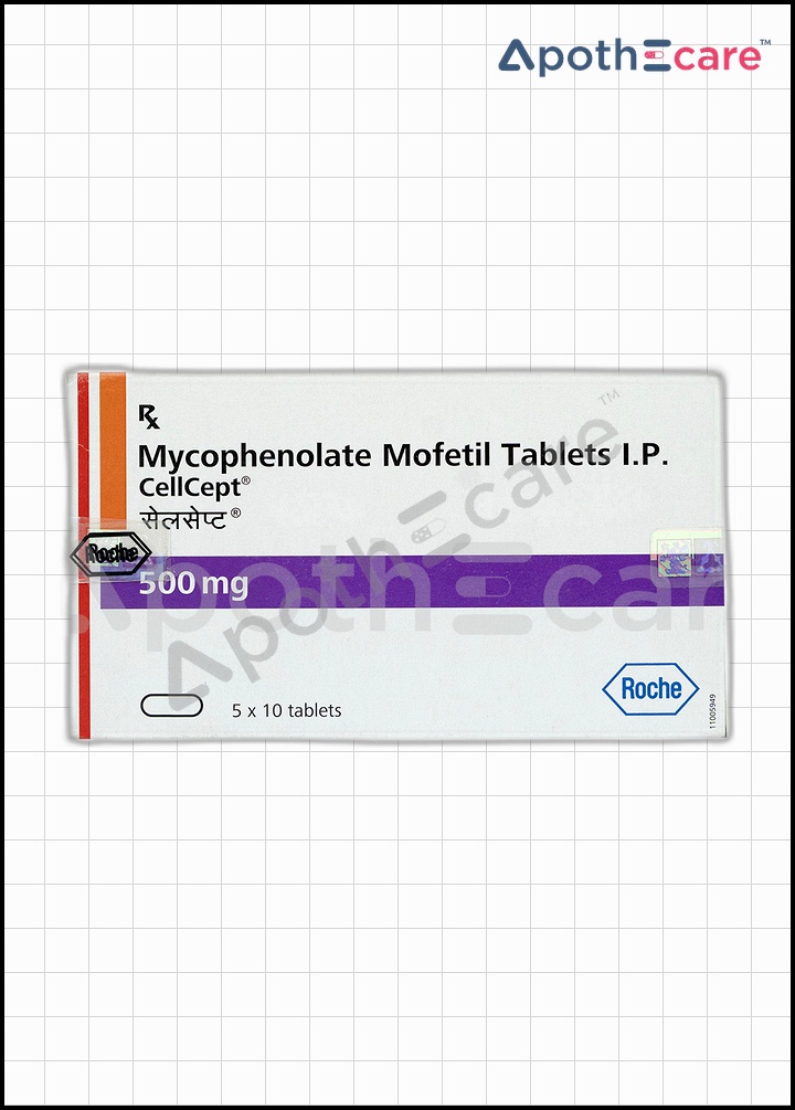 Cellcept 500mg tablets pack of 10, used for preventing organ transplant rejection.