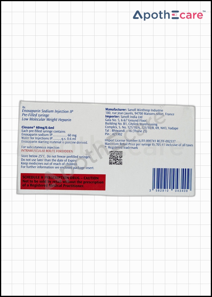 Clexane 60mg PFS, a medication for managing blood clot risks.