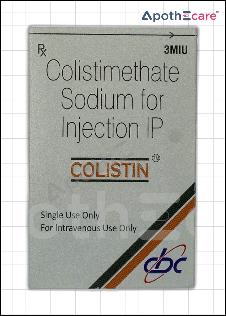 Colistin 3 MIU Injection pack of 1, used in bacterial infection treatments.