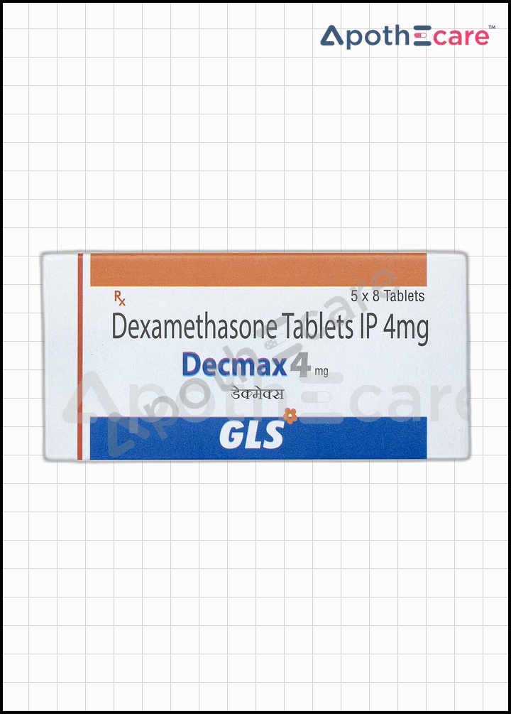 Decmax 4mg tablet pack of 8, used in cancer treatments.