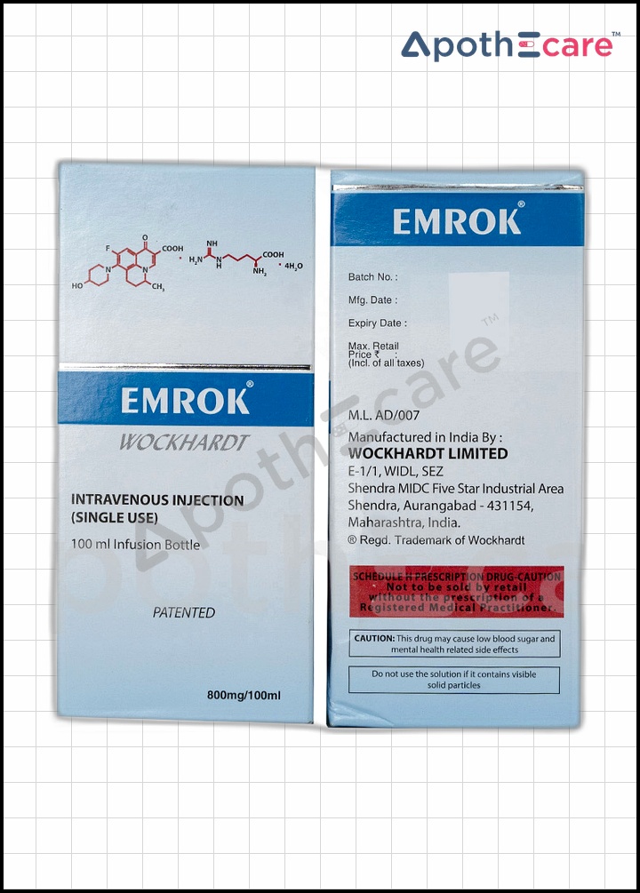 Emrok IV 100ml, used for treating bacterial infections and other conditions.