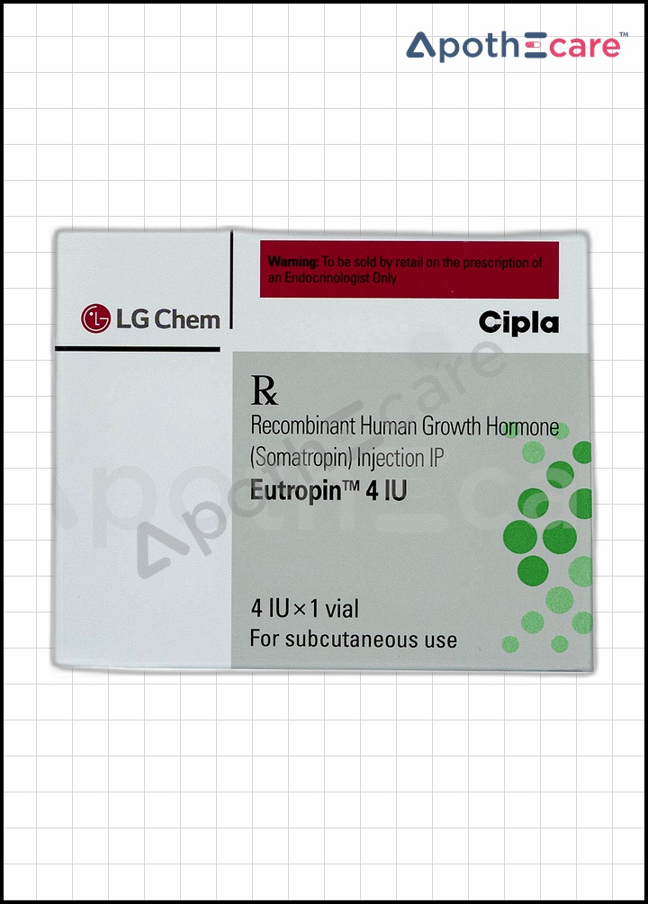 Eutropin 4IU vial, used in growth hormone therapy.