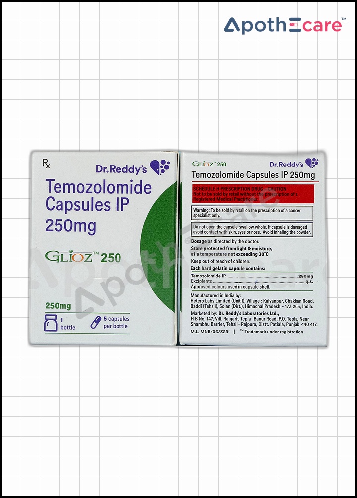 Glioz 250mg capsules pack of 5, a treatment for specific cancers.