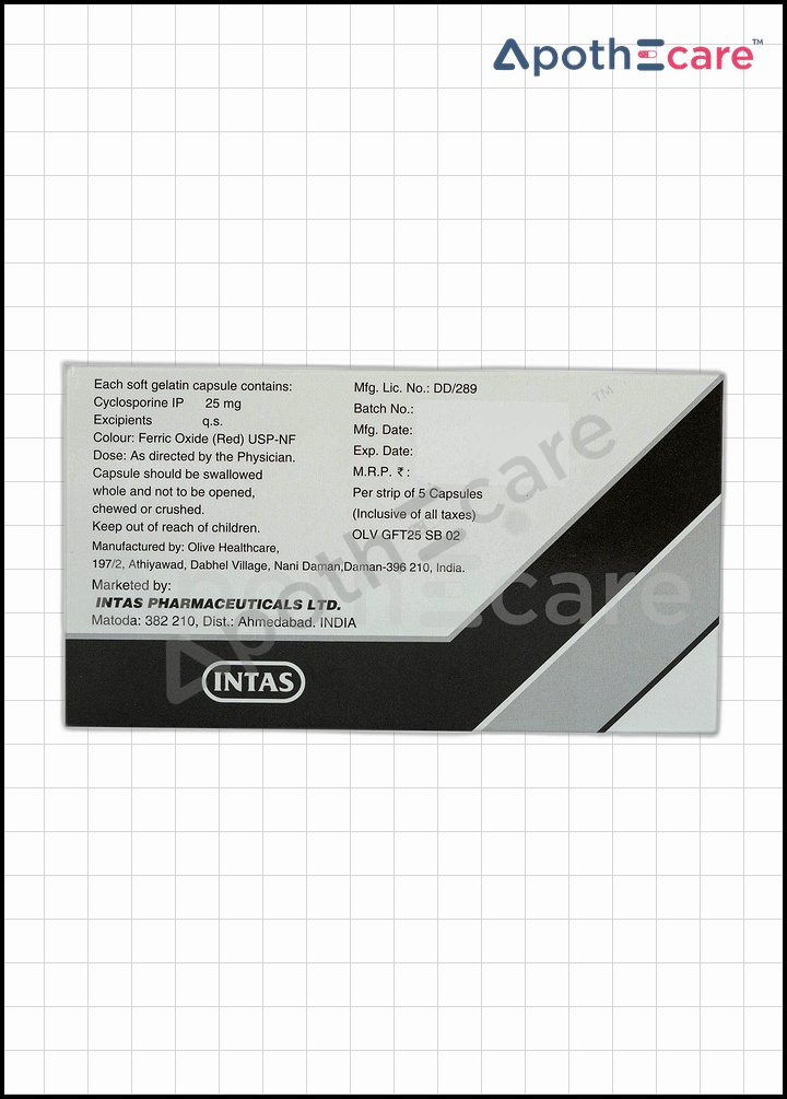 Grafotas 25mg Capsule, used for organ transplant patients to prevent rejection