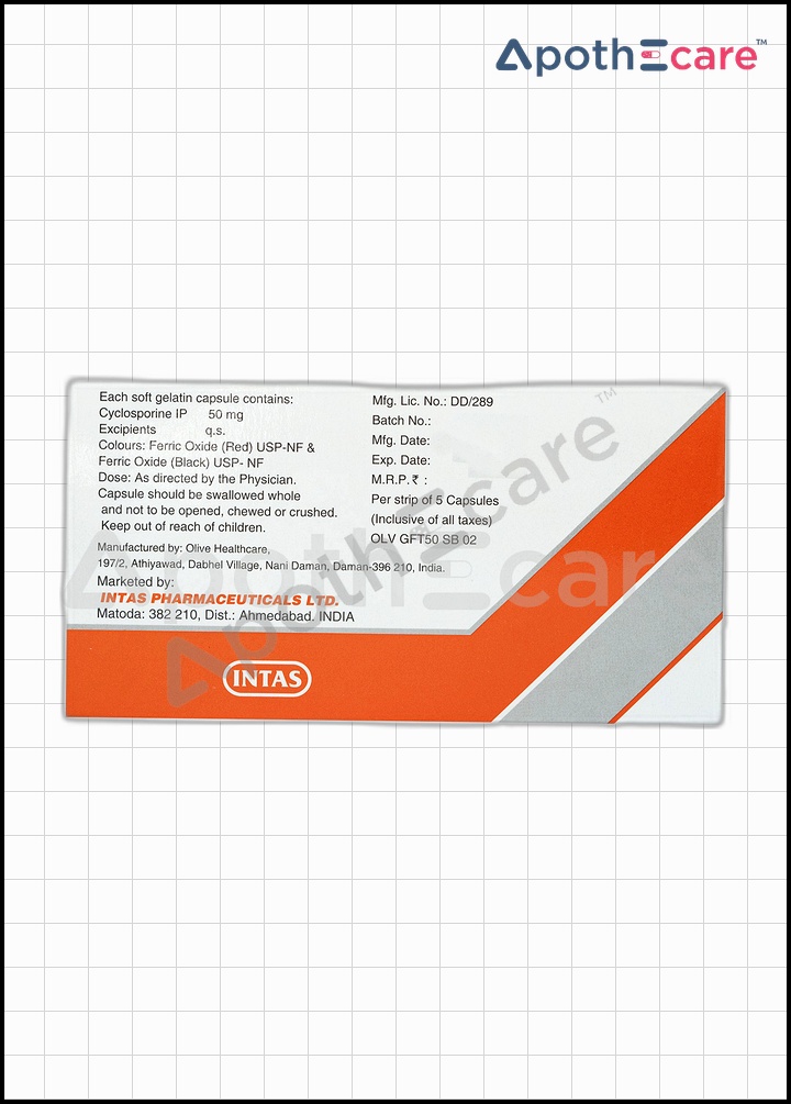 Grafotas 50mg Capsule, used for organ transplant patients to prevent rejection