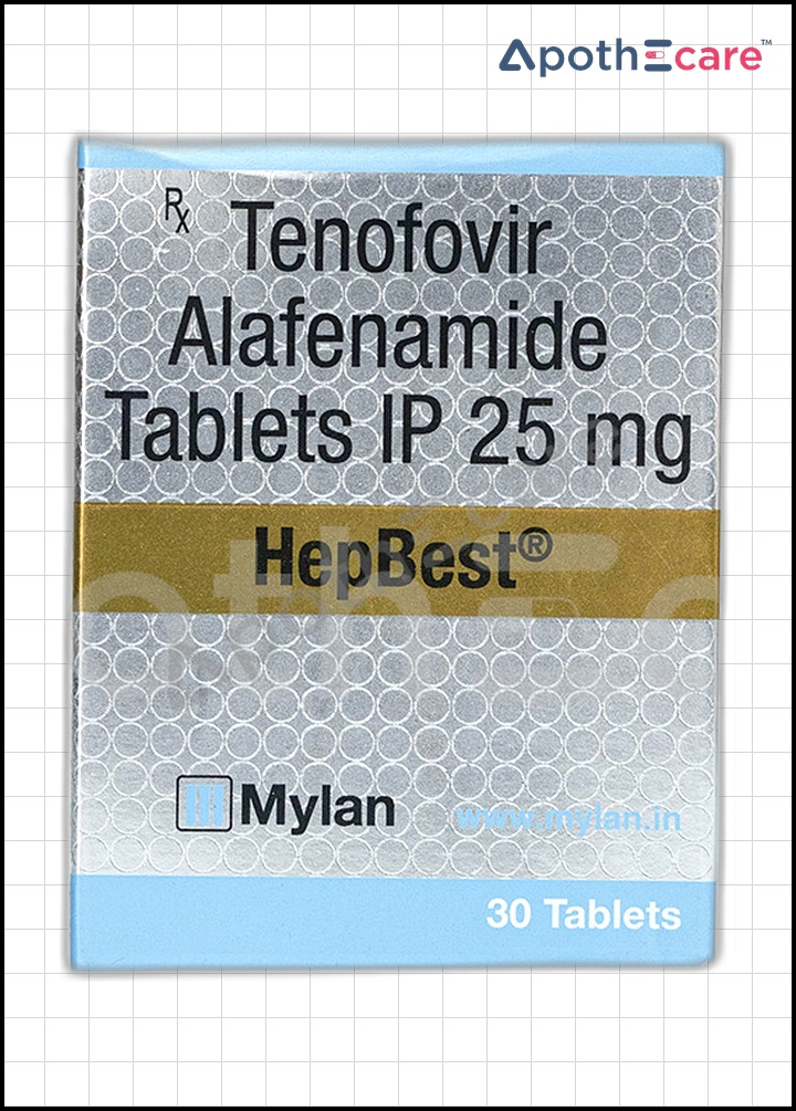 Hepbest 25mg tablet pack of 30, used for hepatitis B treatment.