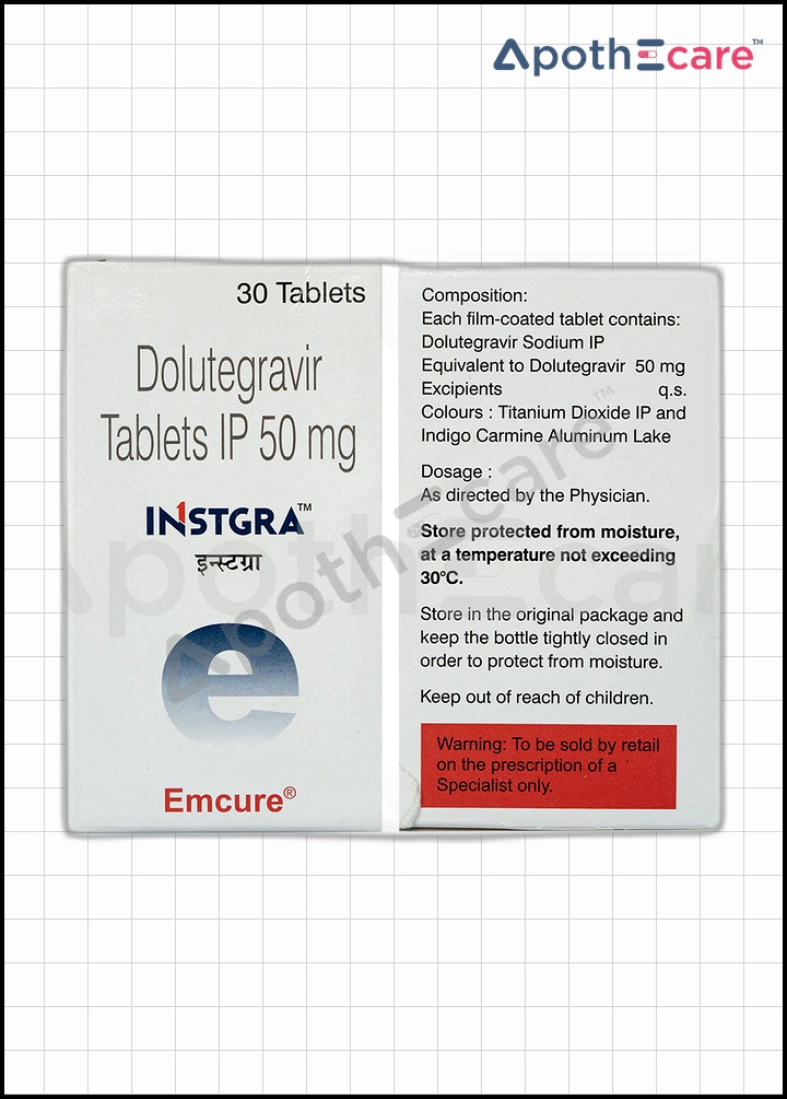 Instgra 50mg tablet, used for the treatment of HIV-1 infection.v