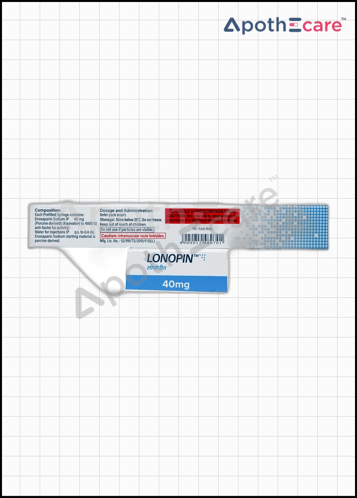 Lonopin 40mg Injection, used as an anticoagulant to prevent and treat blood clots.
