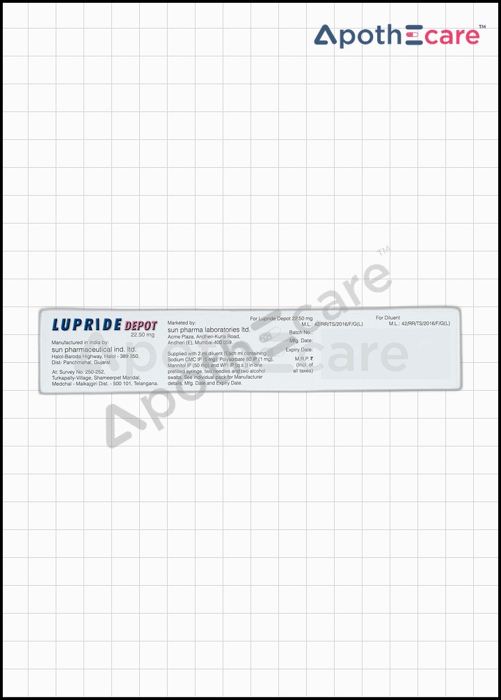Lupride Depot 22.5mg vial, a medication for hormone therapy.