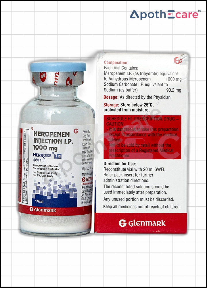 Merrobe 1gm Injection, used for treating bacterial infections.