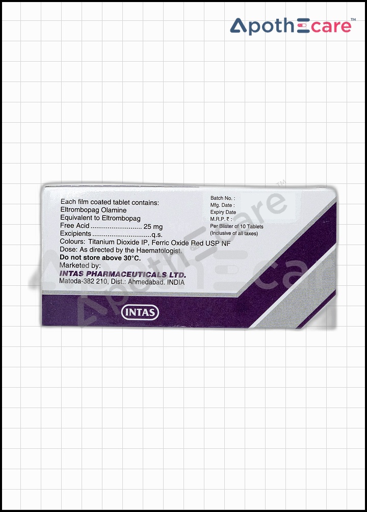 Platify 25mg Tablet, is used to treat low platelet counts in certain conditions, such as chronic immune thrombocytopenia.