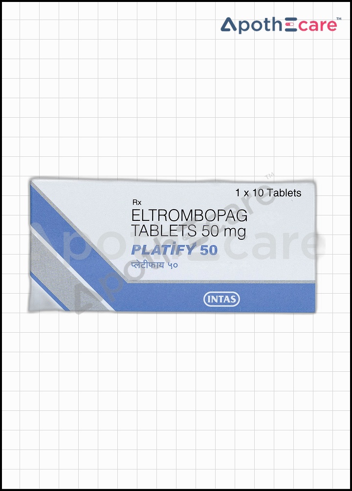 Platify 50mg Tablet, is used to treat low platelet counts in certain conditions, such as chronic immune thrombocytopenia.