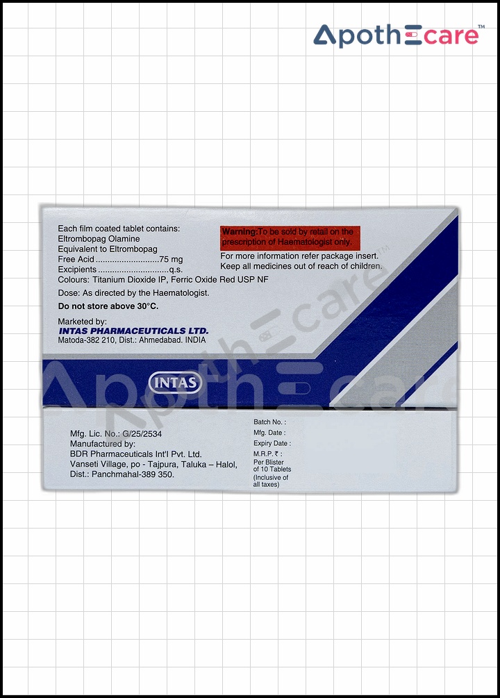 Platify 75mg Tablet, is used to treat low platelet counts in certain conditions, such as chronic immune thrombocytopenia.