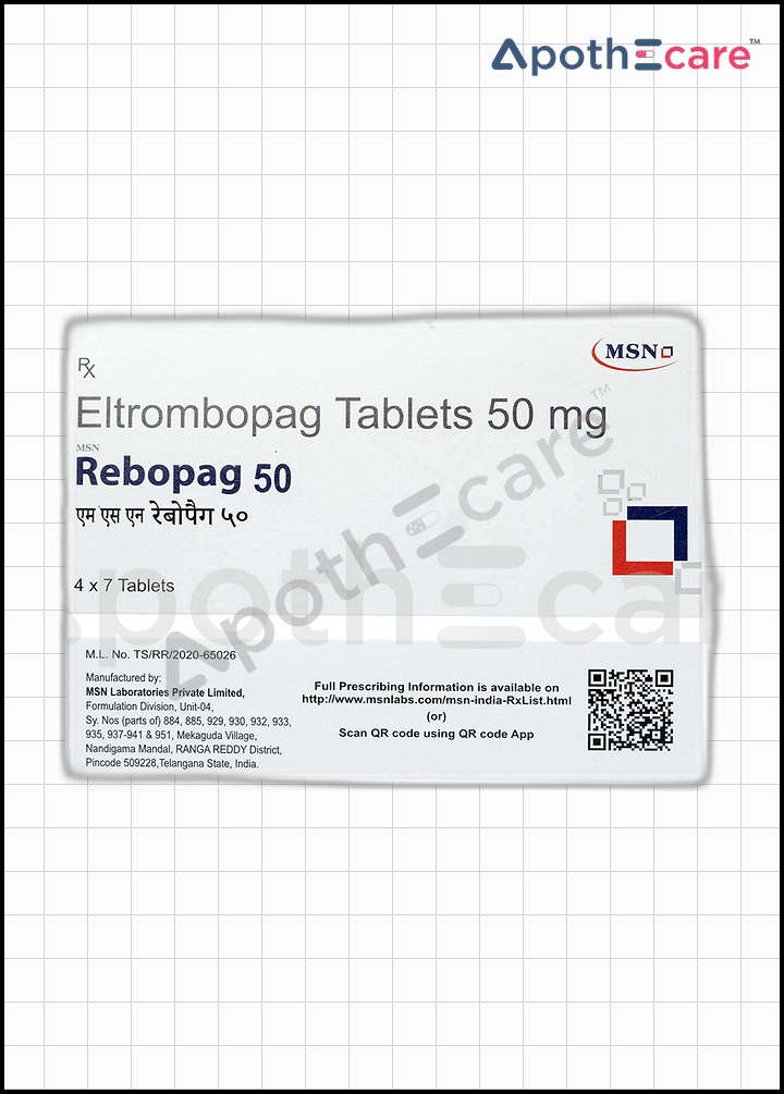 Rebopag 50mg Tablet, is used to treat low platelet counts brought on by chronic hepatitis C virus infection.