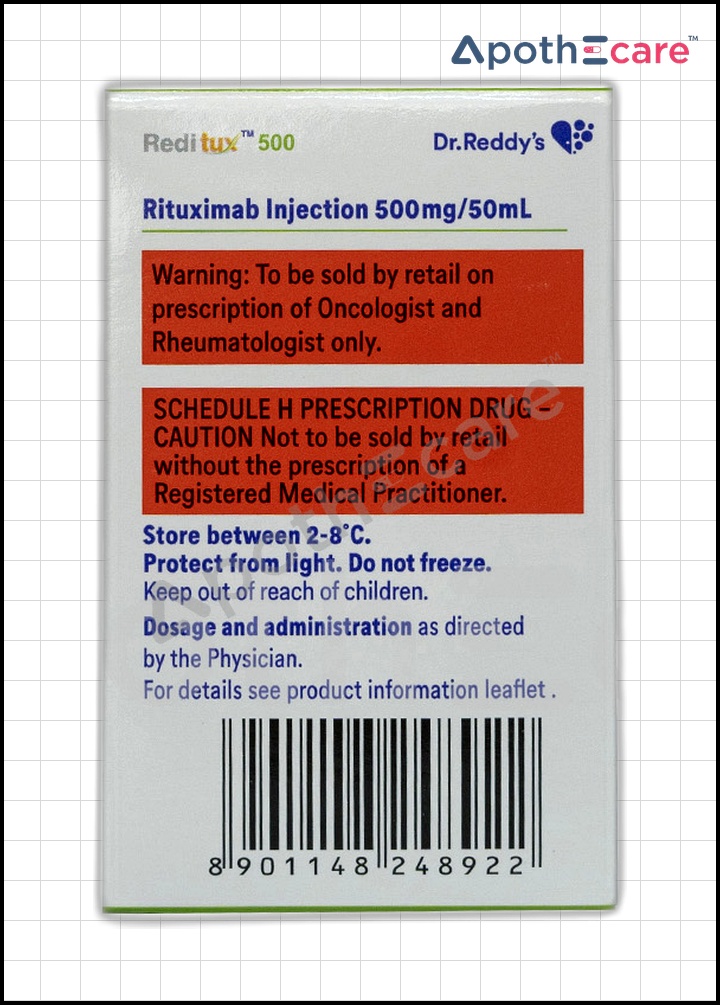 Reditux 500mg Injection, used to treat certain types of cancers and autoimmune diseases.