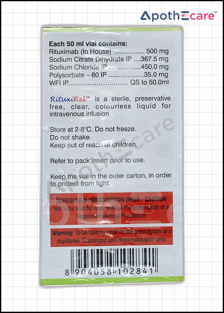 Rituxirel 500mg Injection, used to treat certain types of cancers and autoimmune diseases.