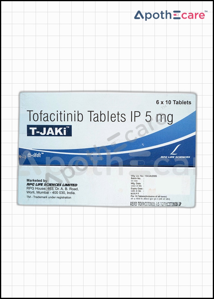 T Jaki 5mg Tablet, used for treating certain autoimmune diseases such as Rheumatoid Arthritis, Psoriatic Arthritis, Ulcerative Colitis.