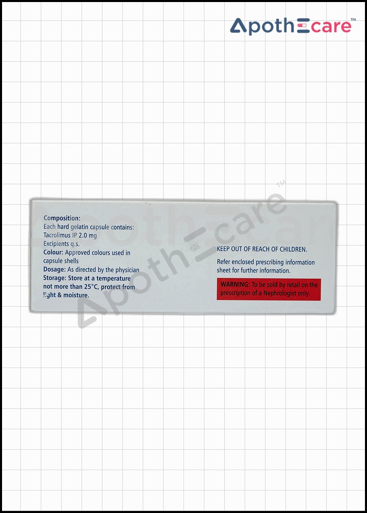 Tacrograf 2.0mg pack of 16, used for organ transplant therapy.