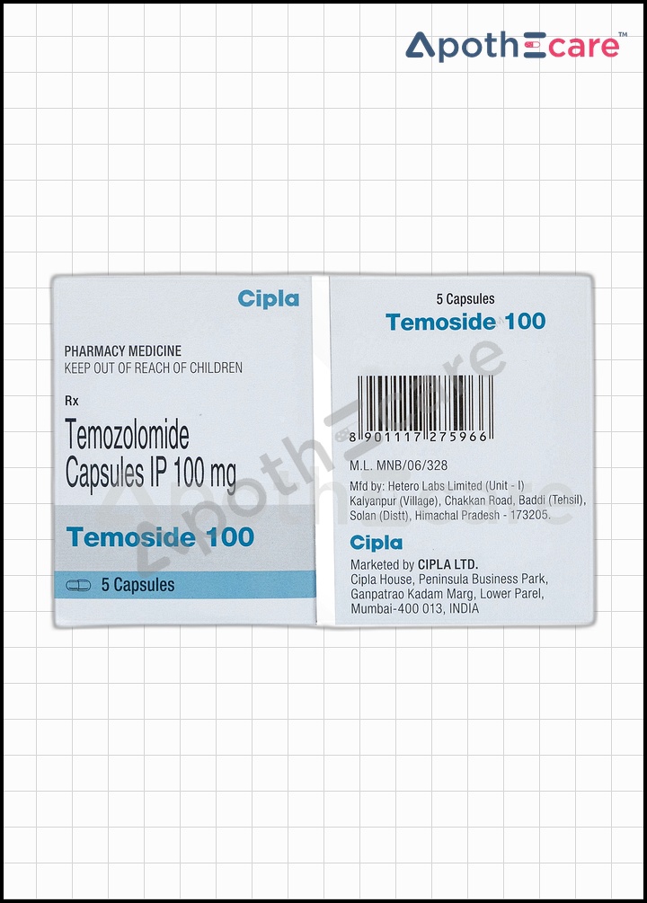 Temoside 100mg Capsule, used primarily to treat certain types of brain cancers.