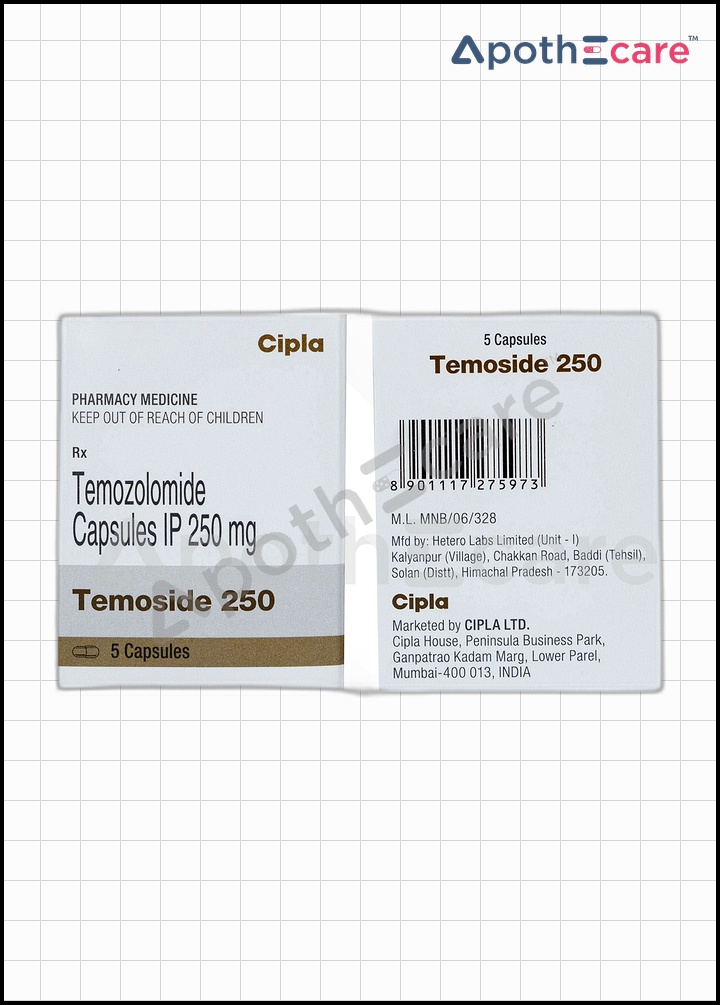 Temoside 250mg Capsule, used primarily to treat certain types of brain cancers.