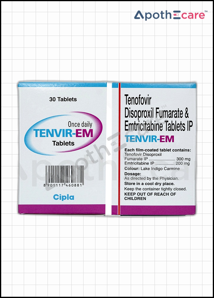 Tenvir Em 30 tablets, used for HIV treatment.