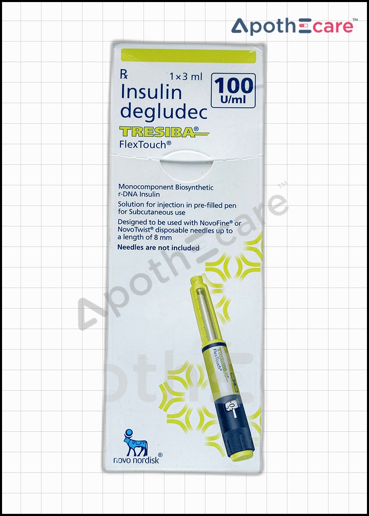 Tresiba 100 IU/ml Flextouch, used for managing blood sugar levels in individuals with diabetes.