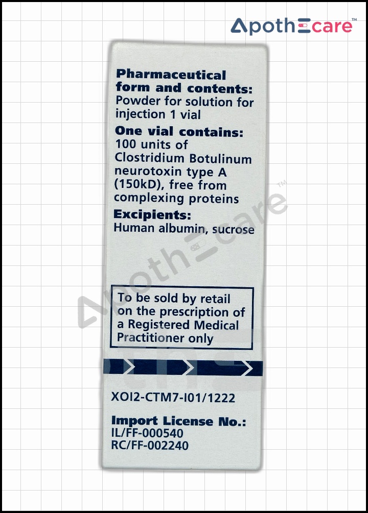 Xeomin 100IU Injection, used for several therapeutic and aesthetic purposes.