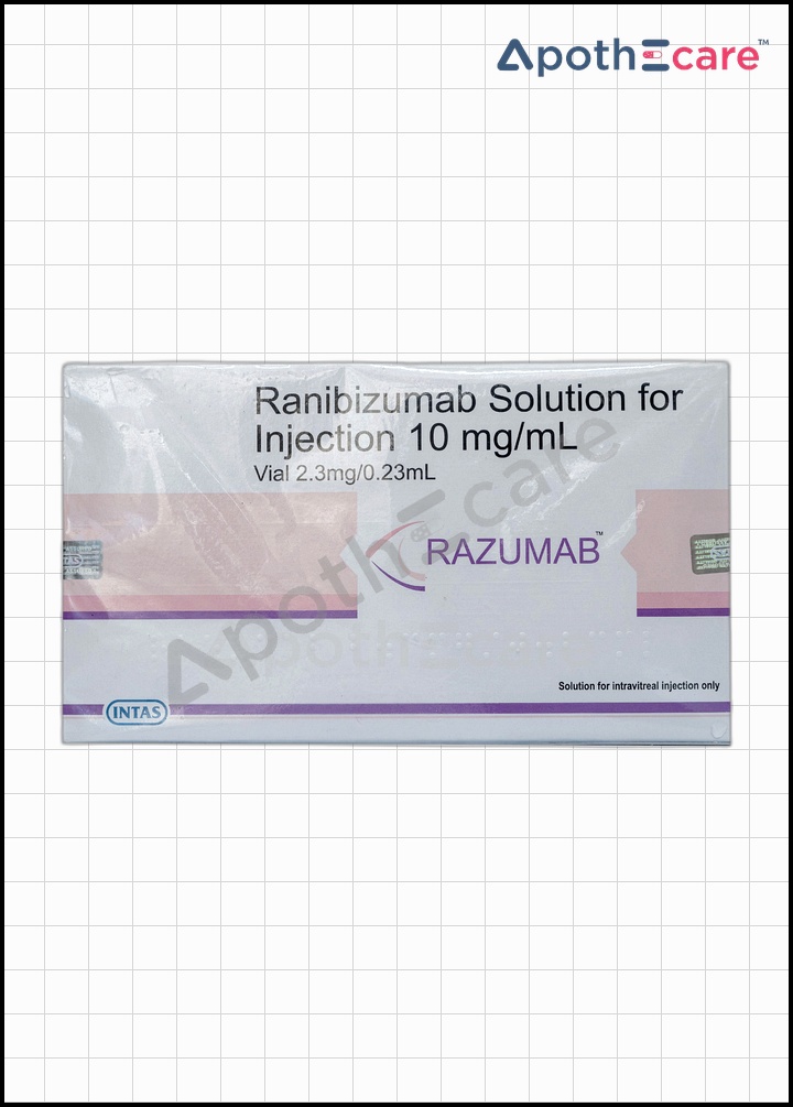 Razumab 10mg Injection, used in the treatment of certain retinal diseases.