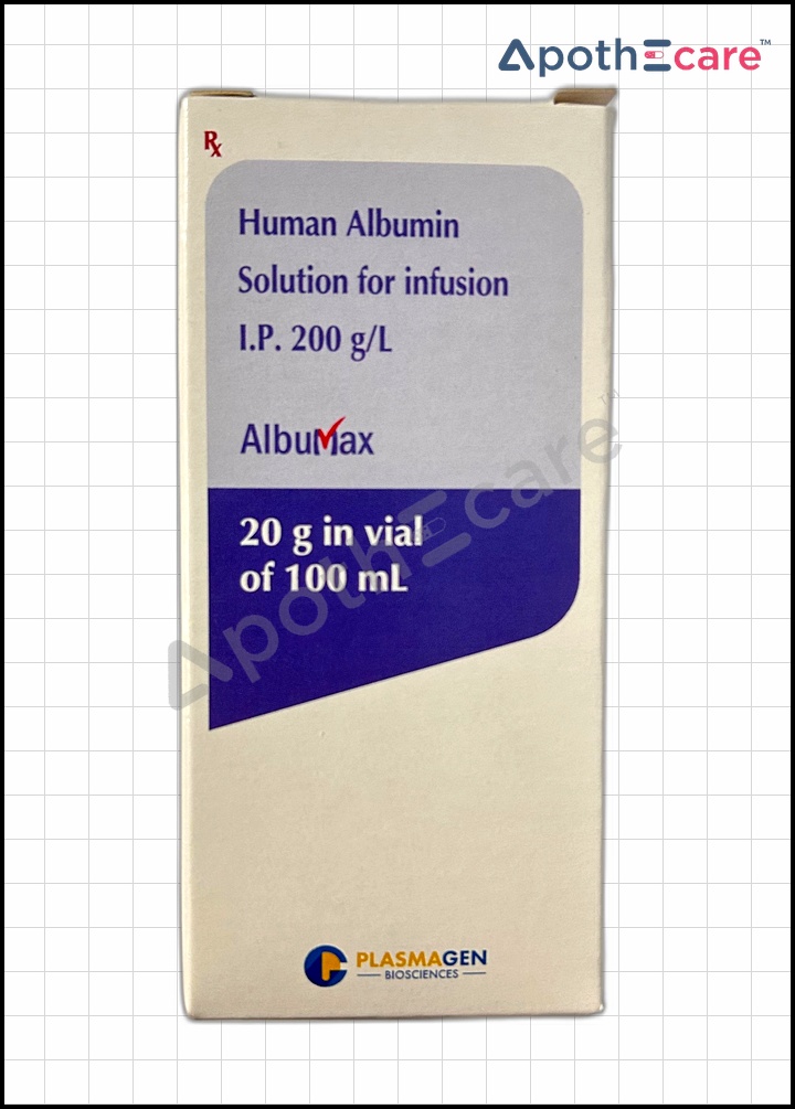 Albumax 20% Infusion, It is used to treat low blood albumin levels and blood volume loss from trauma, hemorrhage, surgery, or renal dialysis