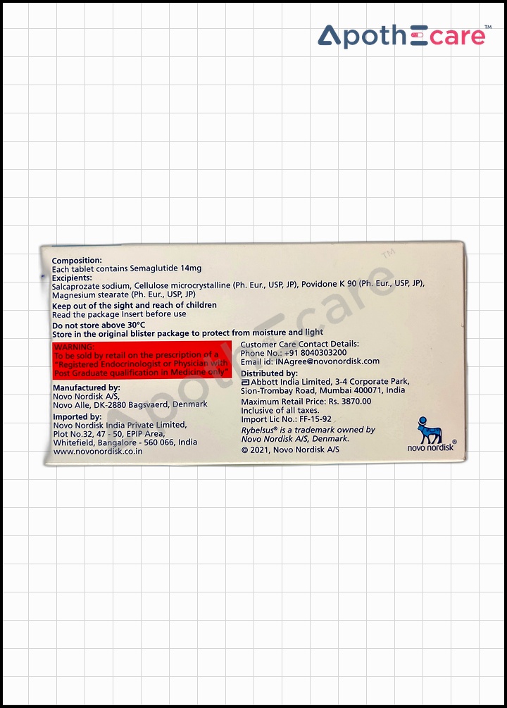 Rybelsus 14mg Tablet, used primarily to manage type 2 diabetes mellitus.