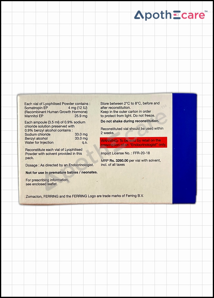 Zomacton 4mg Injection, It is used to treat growth hormone deficiency in both children and adults