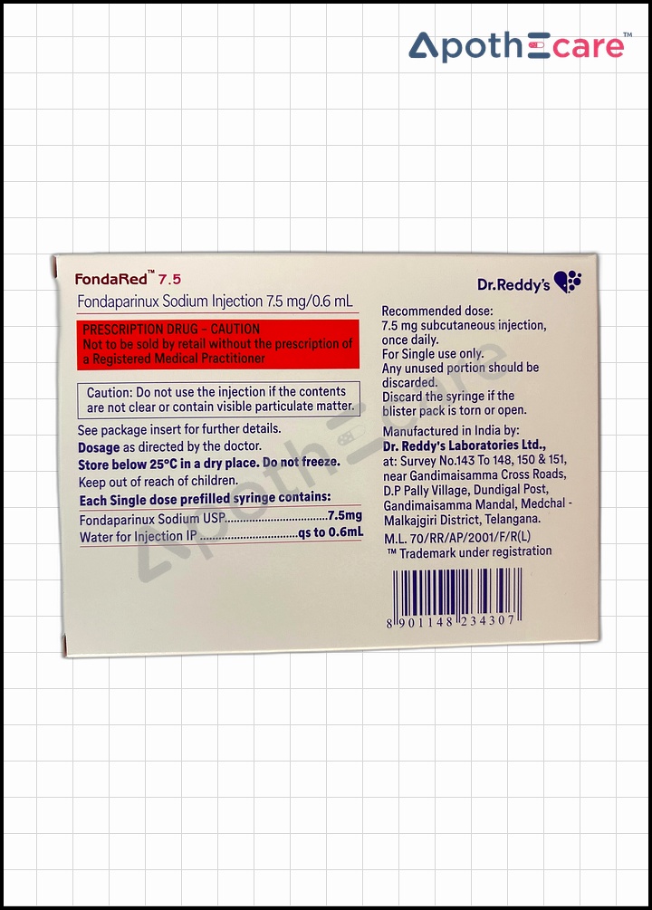 Fondared 7.5mg Injection is an anticoagulant medication that contains Fondaparinux.