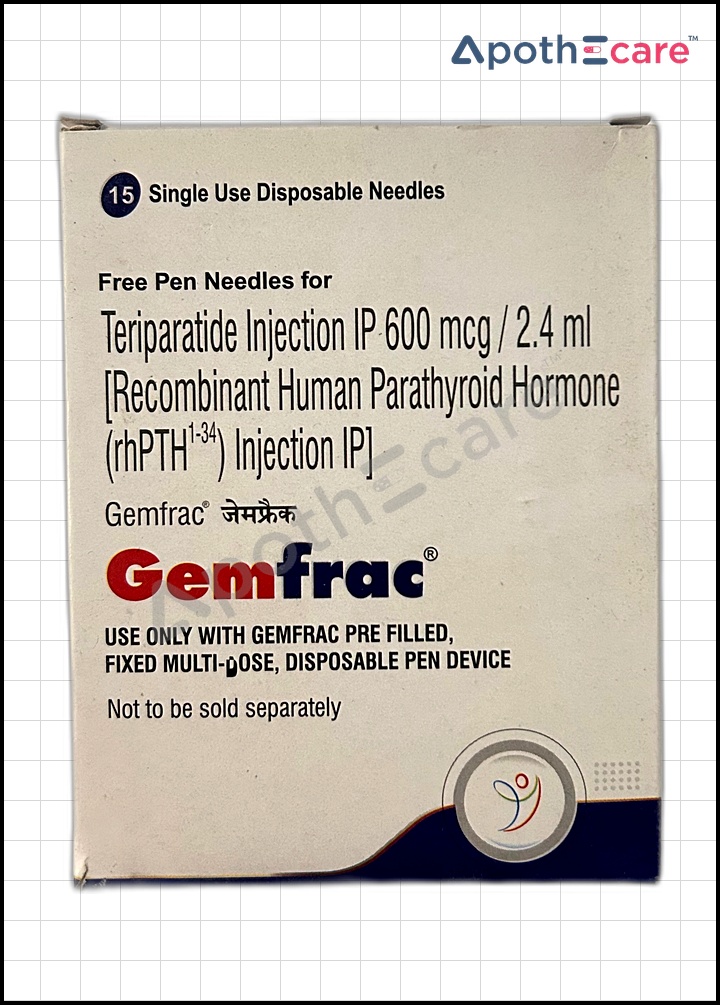 Gemfrac 600mcg Injection, it is used to treat osteoporosis in people who are at high risk of fractures.