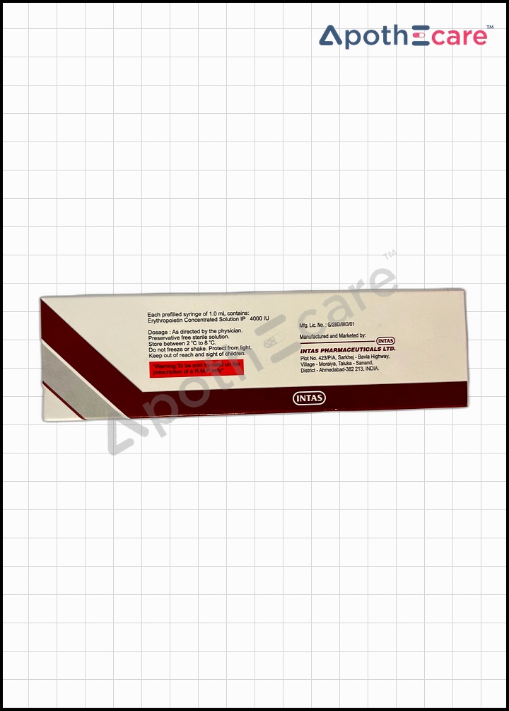 Renocel 4000IU Injection, is used to treat anemia from HIV treatment, cancer chemotherapy.