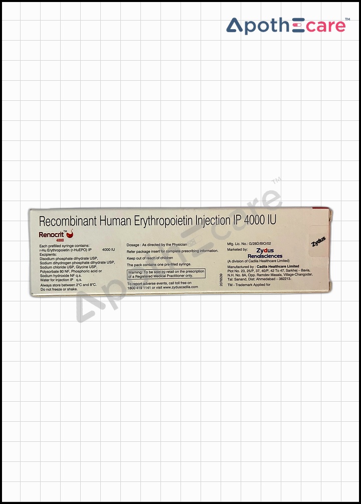 Renocrit 4000IU Injection, is used to treat anemia from HIV treatment, cancer chemotherapy