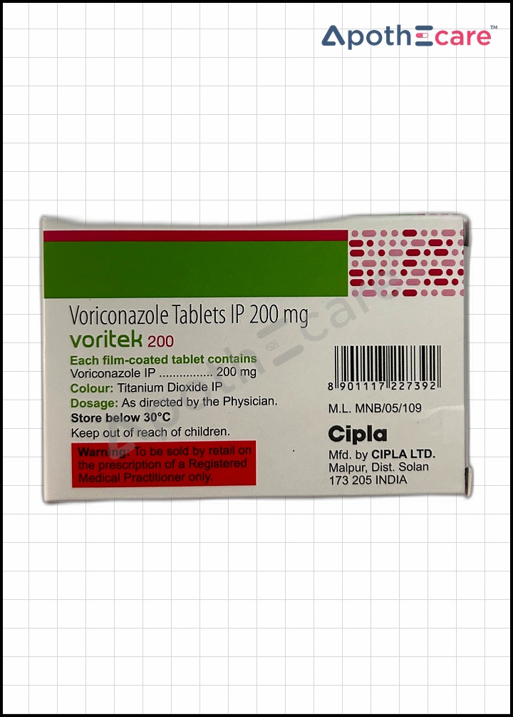Voritek 200mg Tablet,  which is an antifungal medication used to treat serious fungal infections.