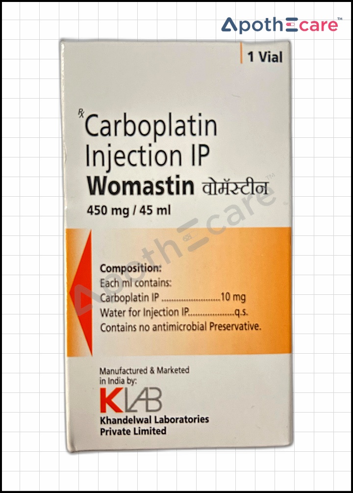 Womastin 450mg Injection, which is a platinum-based chemotherapy drug used to treat various types of cancer.