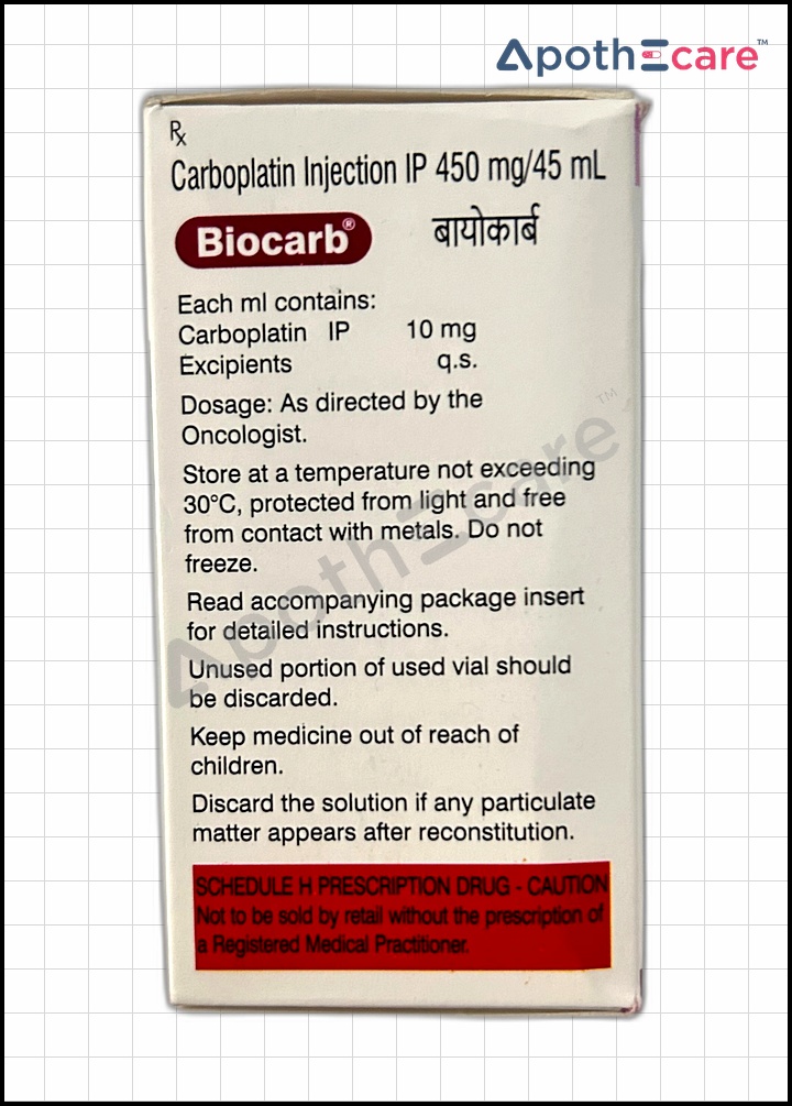 Biocarb 450mg Injection, which is a platinum-based chemotherapy drug used to treat various types of cancer.
