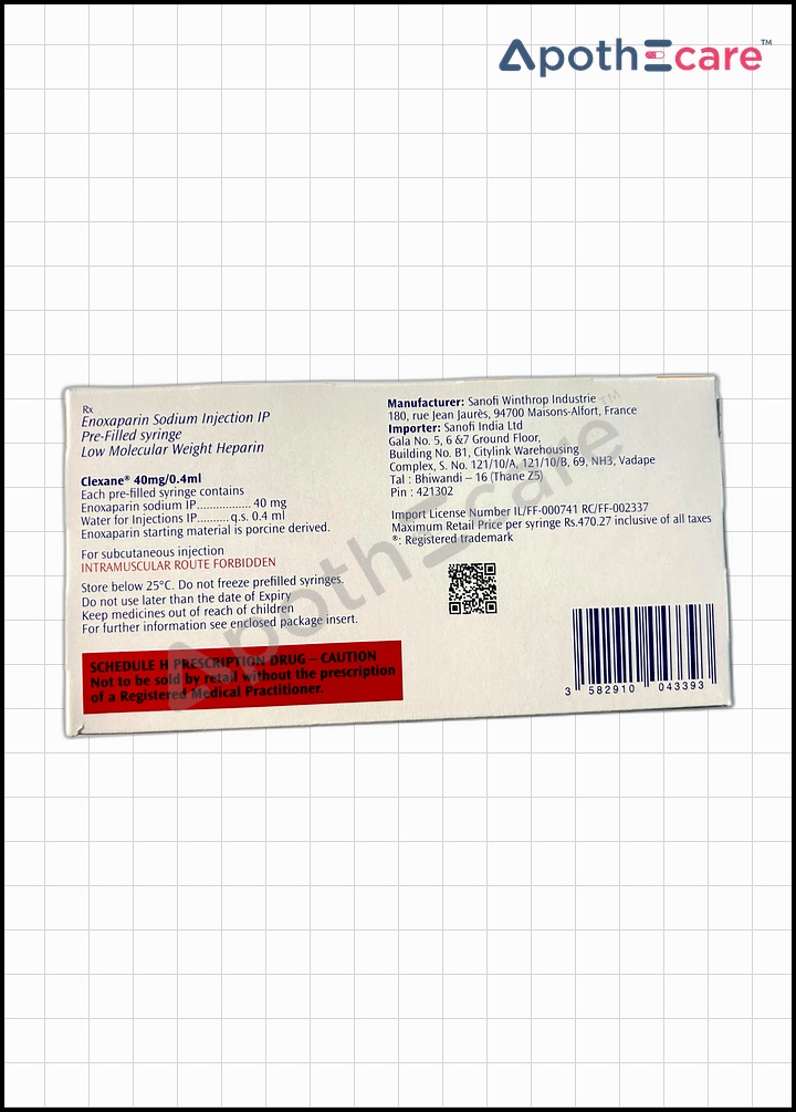 Clexane 40mg Injection, that is used as an anticoagulant to prevent and treat blood clots.